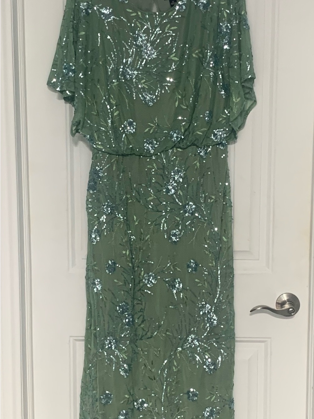 Green Sequin Floral Evening Dress
